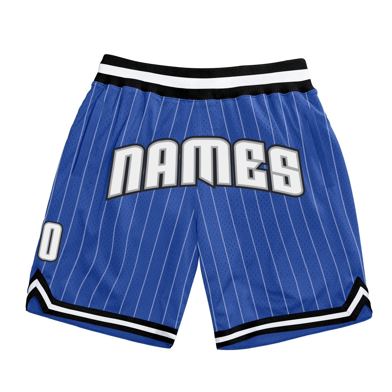 Custom Blue White Pinstripe White-Gray Authentic Basketball Shorts - Main View