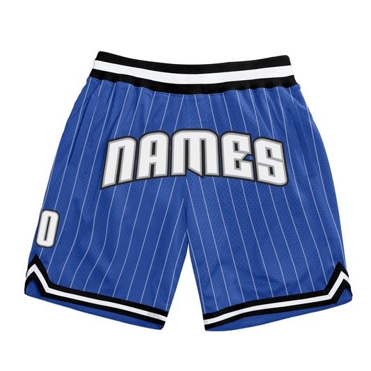 Custom Blue White Pinstripe White-Gray Authentic Basketball Shorts - Main View