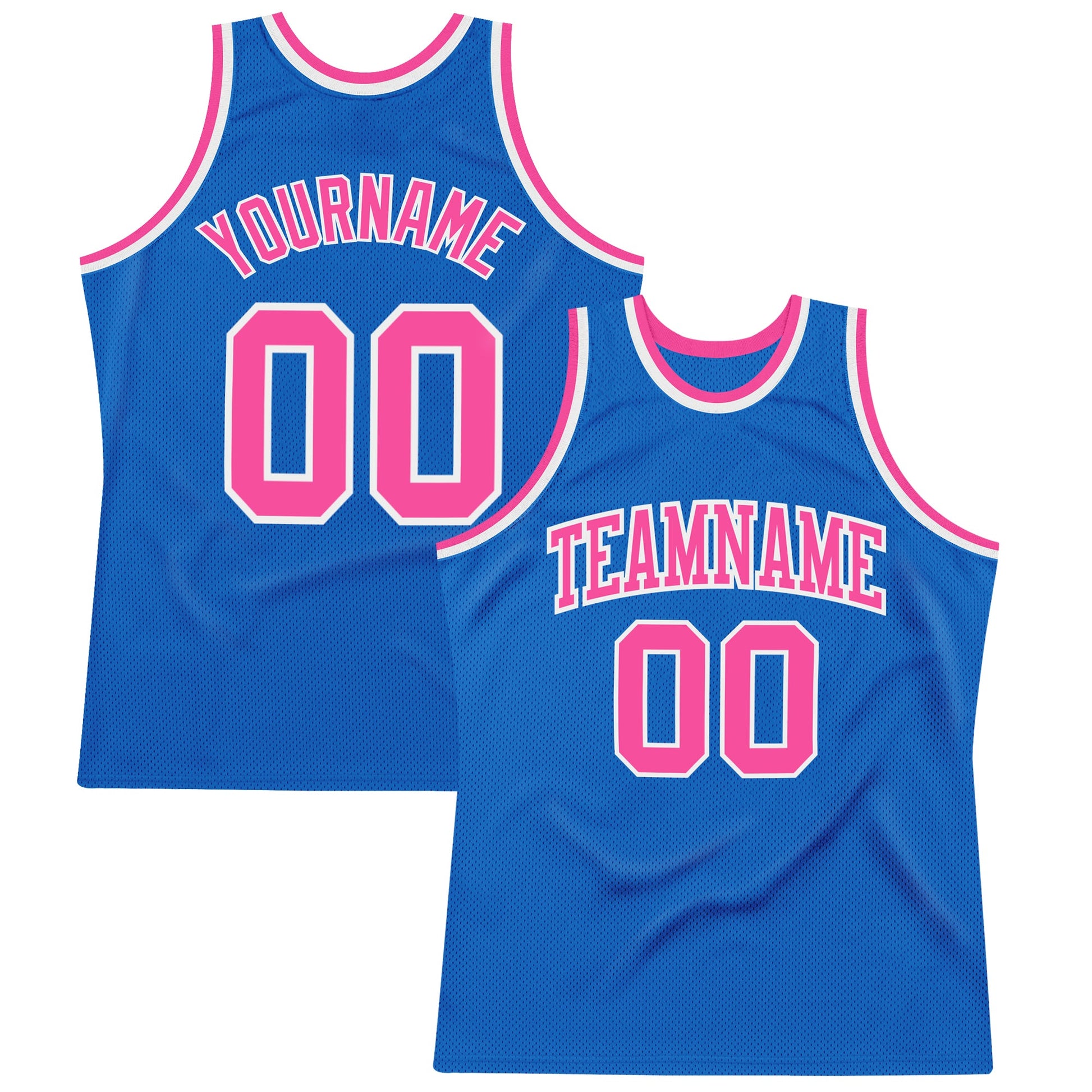 Custom Blue Pink-White Authentic Throwback Basketball Jersey - Main View
