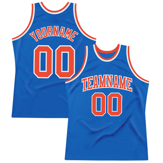 Custom Blue Orange-White Authentic Throwback Basketball Jersey - Main View