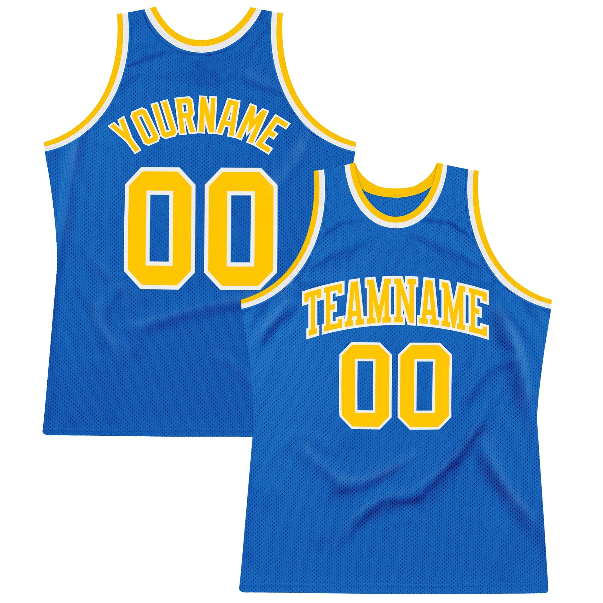 Custom Blue Gold-White Authentic Throwback Basketball Jersey - Main View