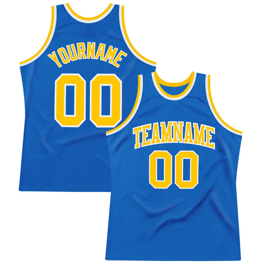 Custom Blue Gold-White Authentic Throwback Basketball Jersey - Main View