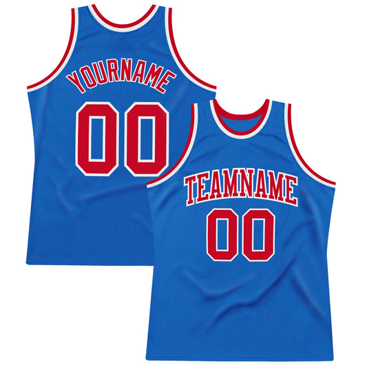 Custom Blue Red-White Authentic Throwback Basketball Jersey - Main View