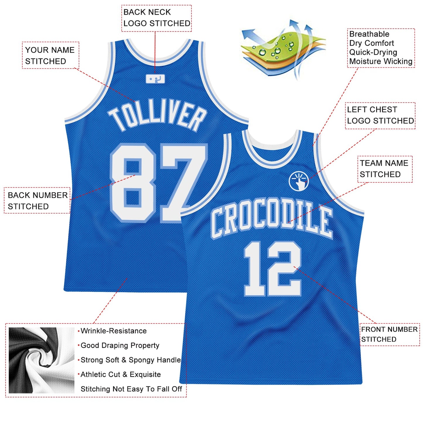 Custom Blue White-Light Blue Authentic Throwback Basketball Jersey view 2
