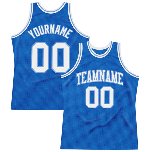 Custom Blue White-Light Blue Authentic Throwback Basketball Jersey - Main View