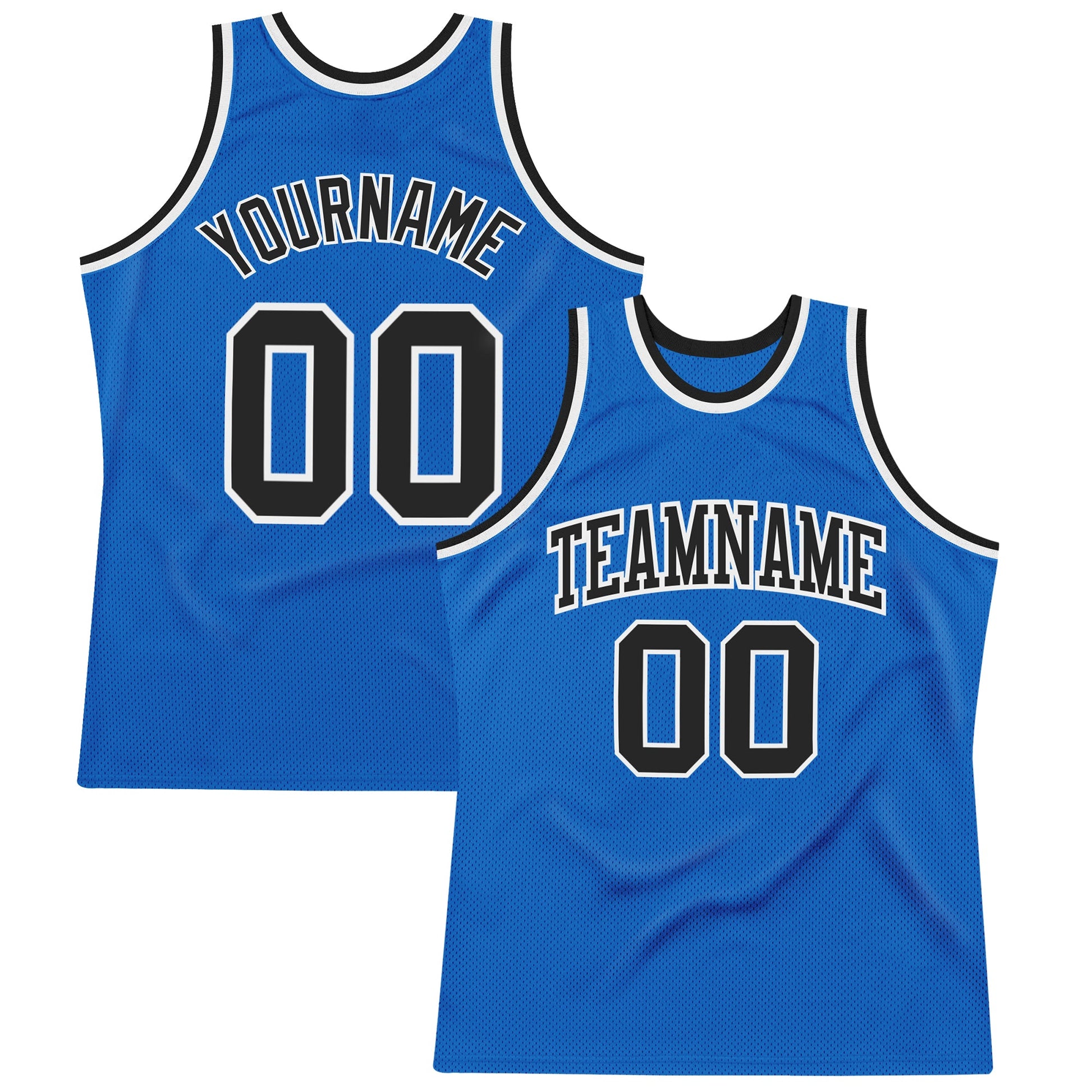 Custom Blue Black-White Authentic Throwback Basketball Jersey - Main View
