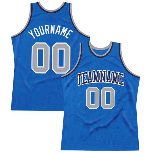 Custom Blue Gray-White Authentic Throwback Basketball Jersey - Main View