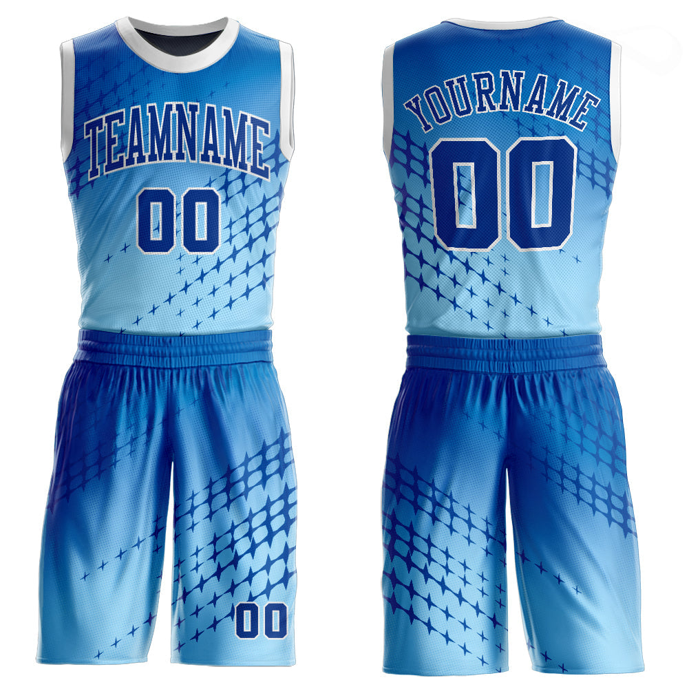 Custom Blue Royal-Light Blue Round Neck Sublimation Basketball Uniform Jersey - Main View