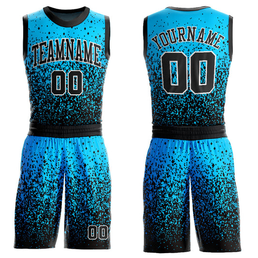 Custom Blue Black-White Round Neck Sublimation Basketball Uniform Jersey - Main View