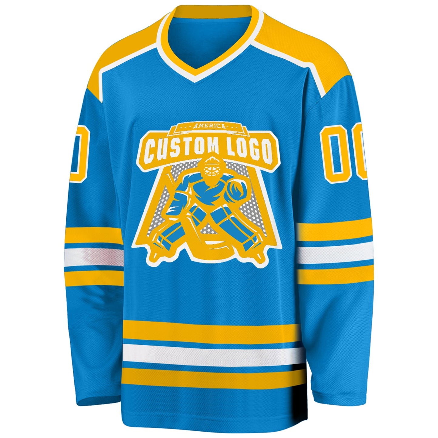 Custom Blue Gold-White Hockey Jersey view 2