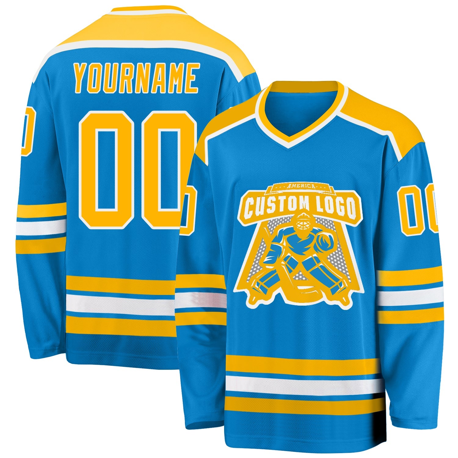 Custom Blue Gold-White Hockey Jersey - Main View