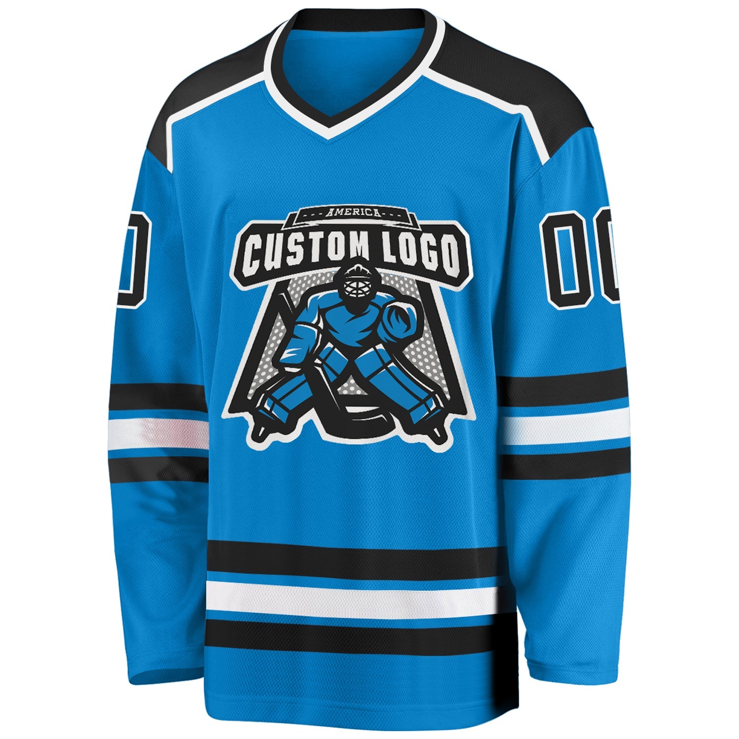 Custom Blue Black-White Hockey Jersey view 2