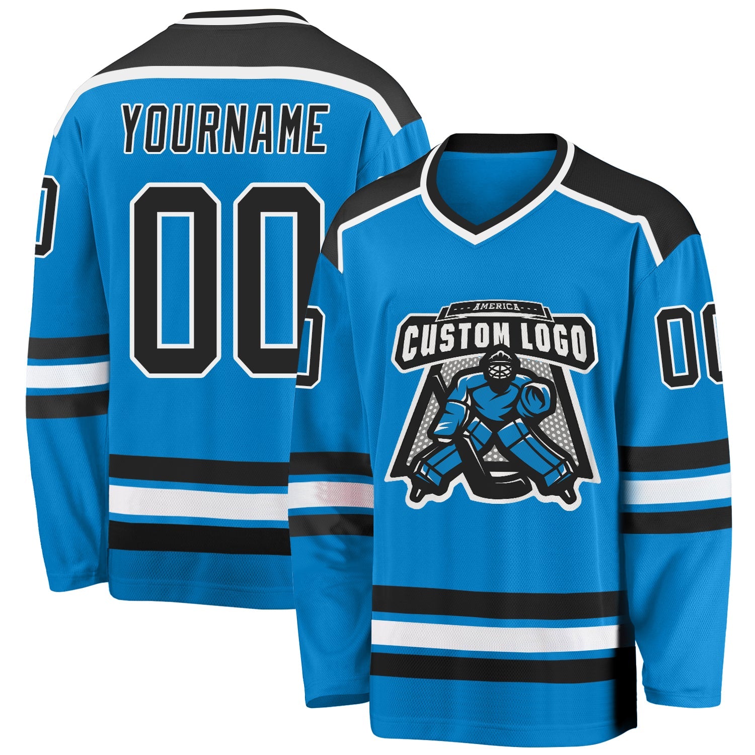 Custom Blue Black-White Hockey Jersey - Main View