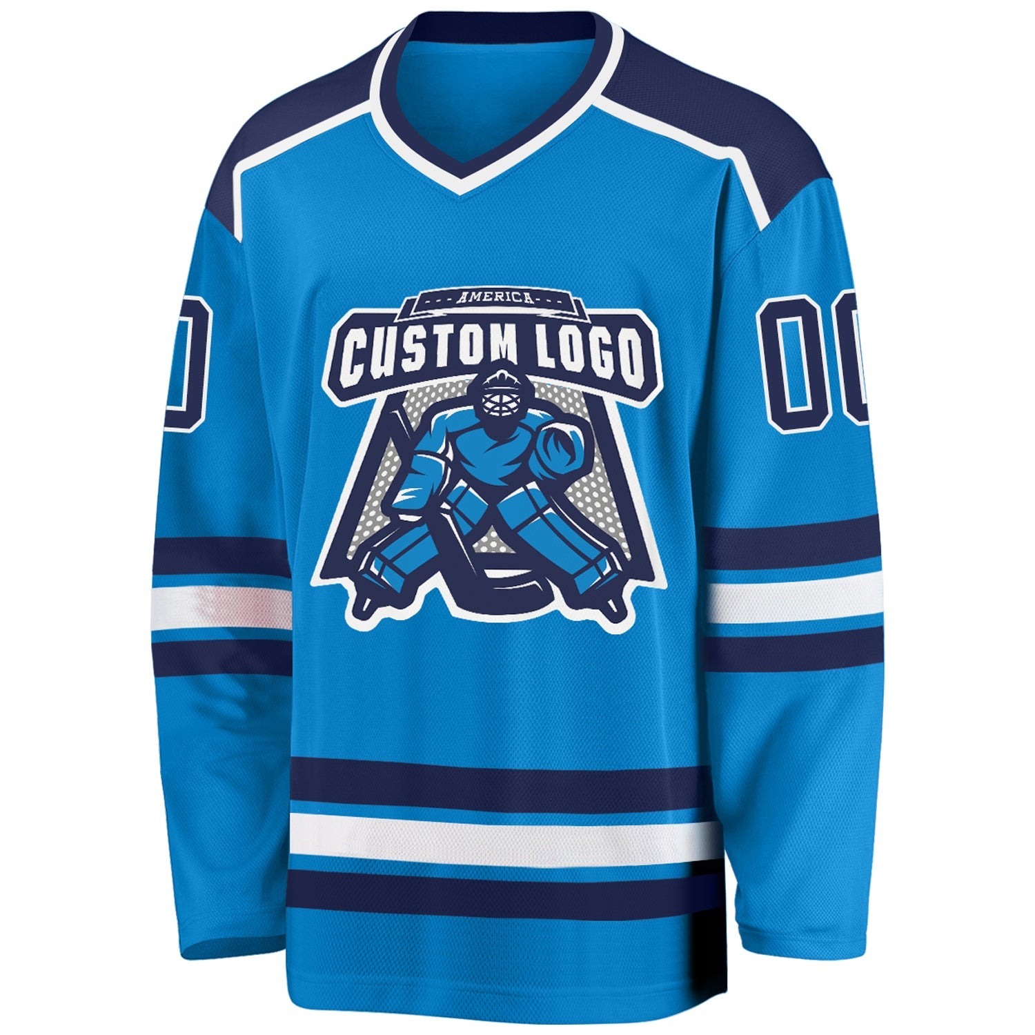 Custom Blue Navy-White Hockey Jersey view 2