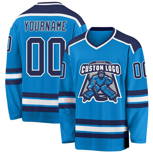Custom Blue Navy-White Hockey Jersey - Main View