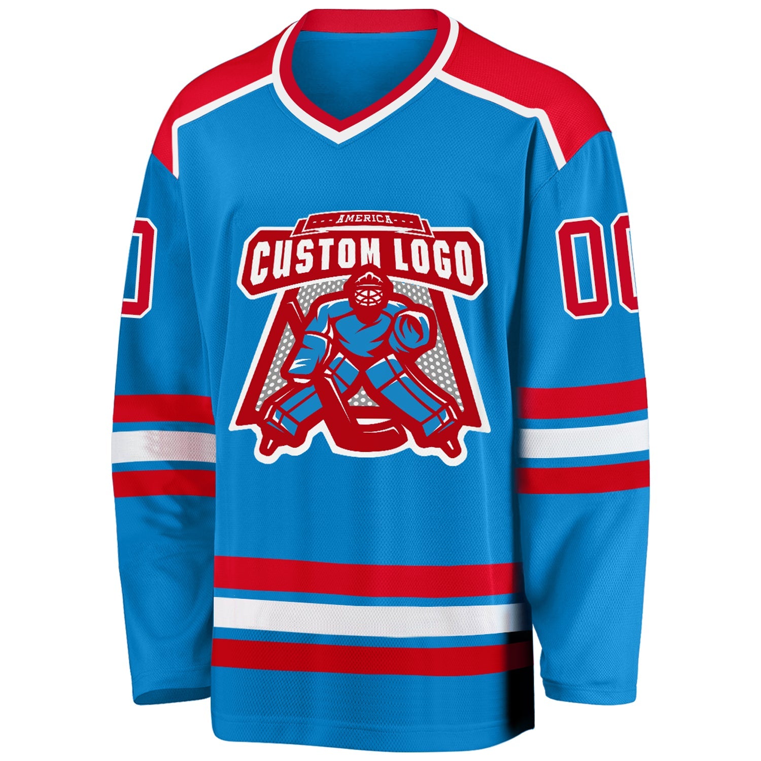 Custom Blue Red-White Hockey Jersey view 2