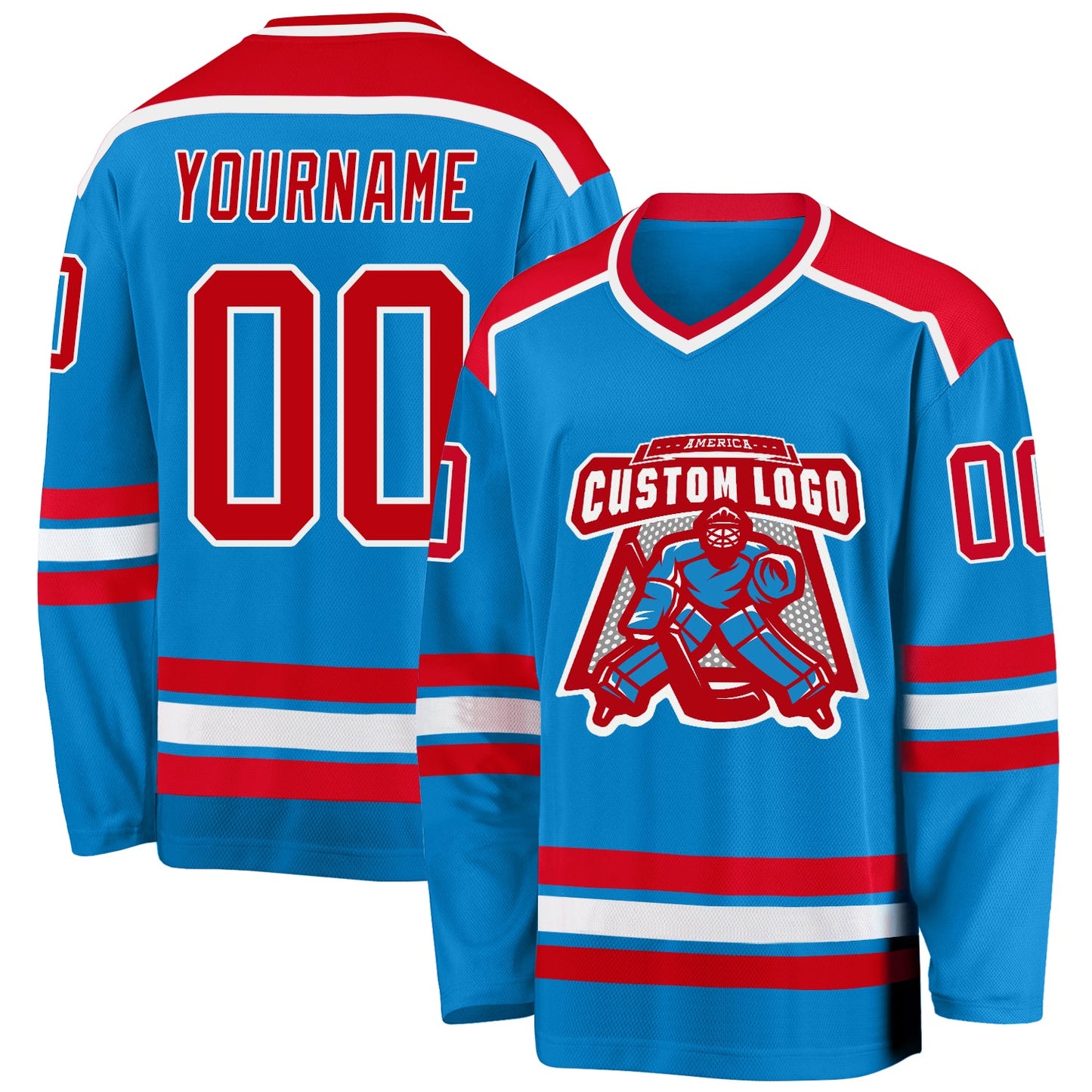 Custom Blue Red-White Hockey Jersey - Main View
