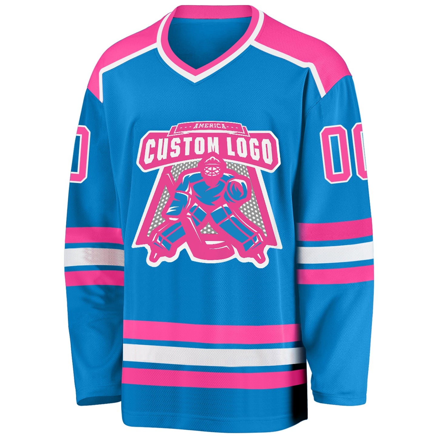 Custom Blue Pink-White Hockey Jersey view 2