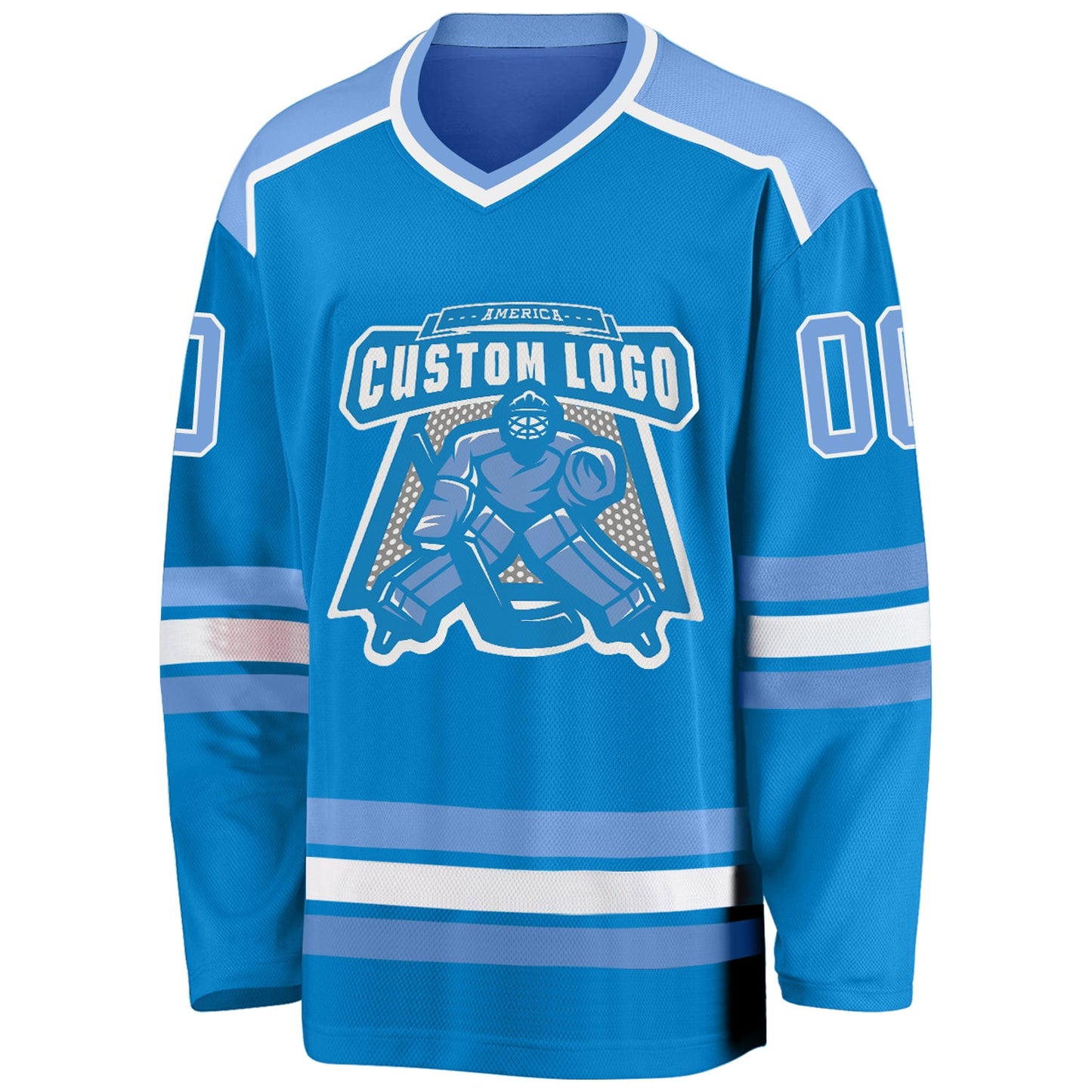 Custom Blue Light Blue-White Hockey Jersey view 2