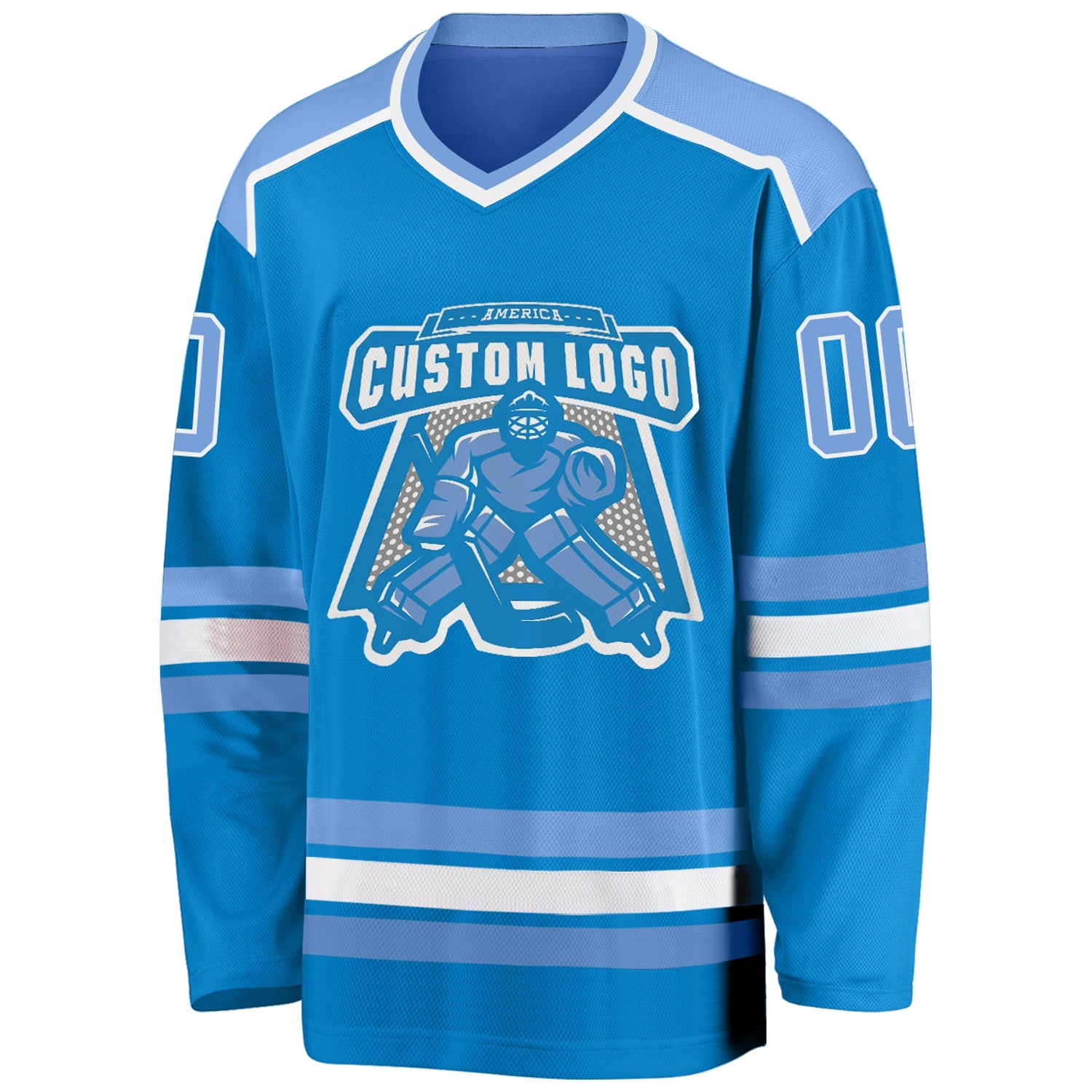 Custom Blue Light Blue-White Hockey Jersey view 2