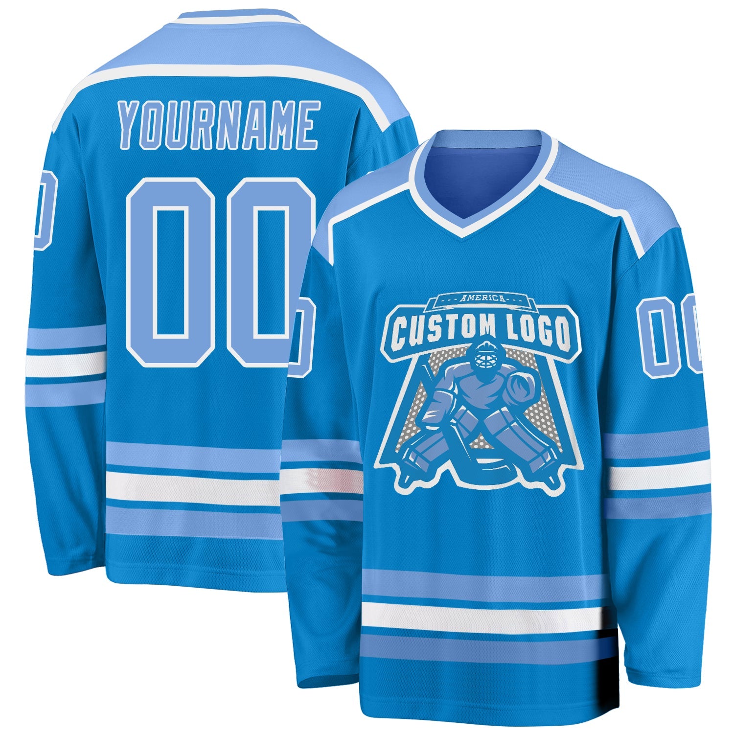 Custom Blue Light Blue-White Hockey Jersey - Main View