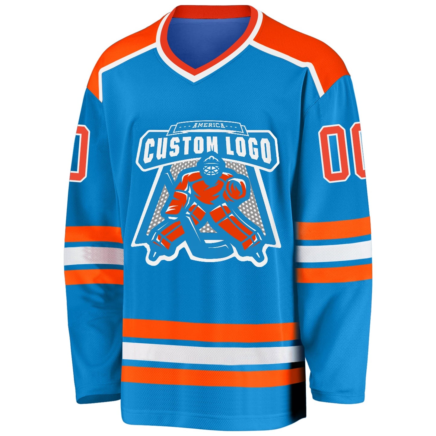 Custom Blue Orange-White Hockey Jersey view 2