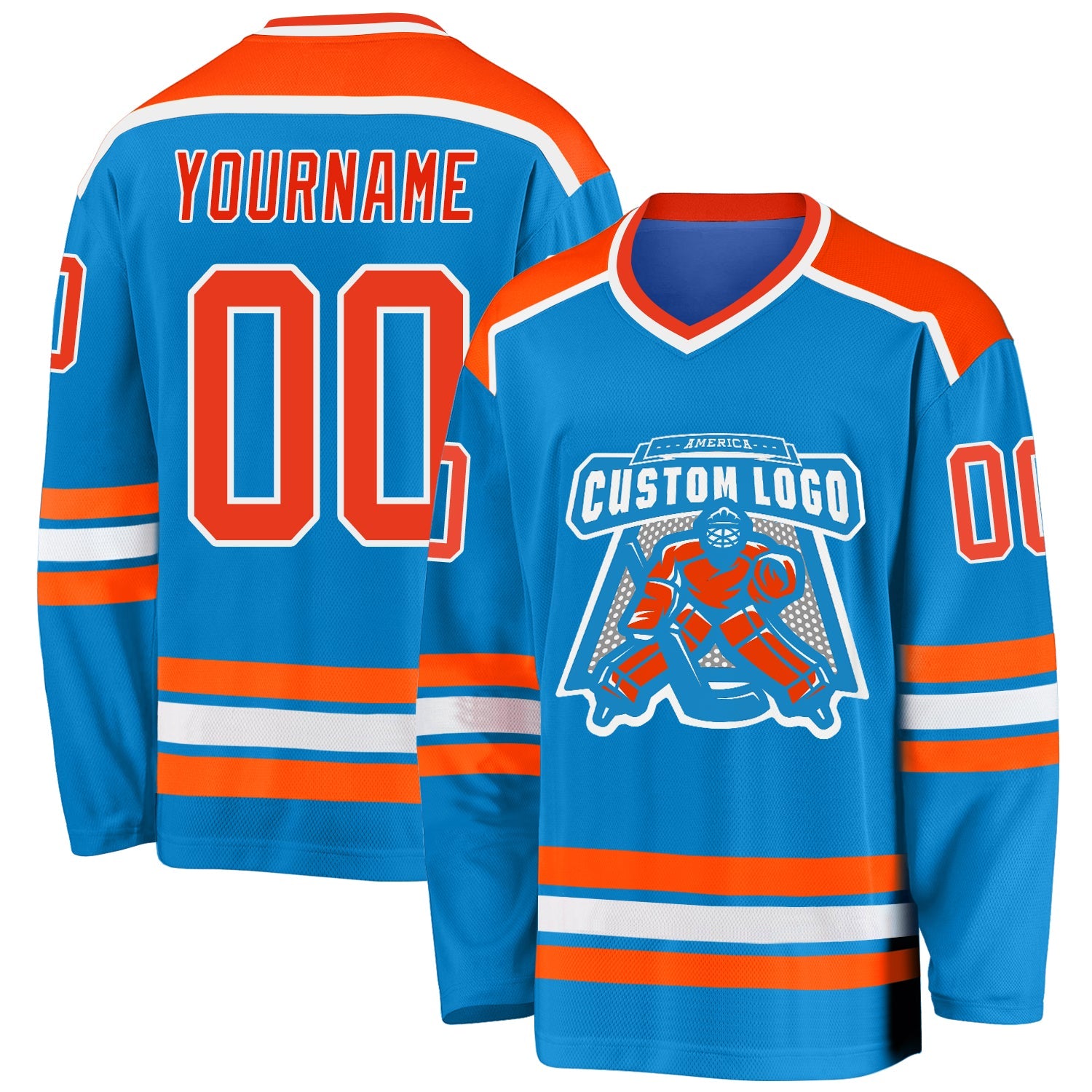 Custom Blue Orange-White Hockey Jersey - Main View
