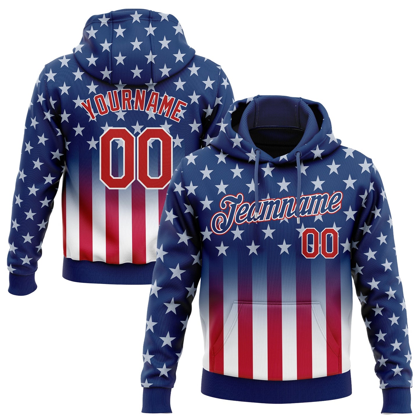 Custom Stitched Blue Red-White 3D American Flag Fashion Sports Pullover Sweatshirt Hoodie - Main View