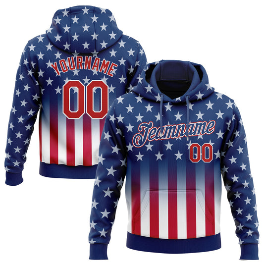 Custom Stitched Blue Red-White 3D American Flag Fashion Sports Pullover Sweatshirt Hoodie - Main View