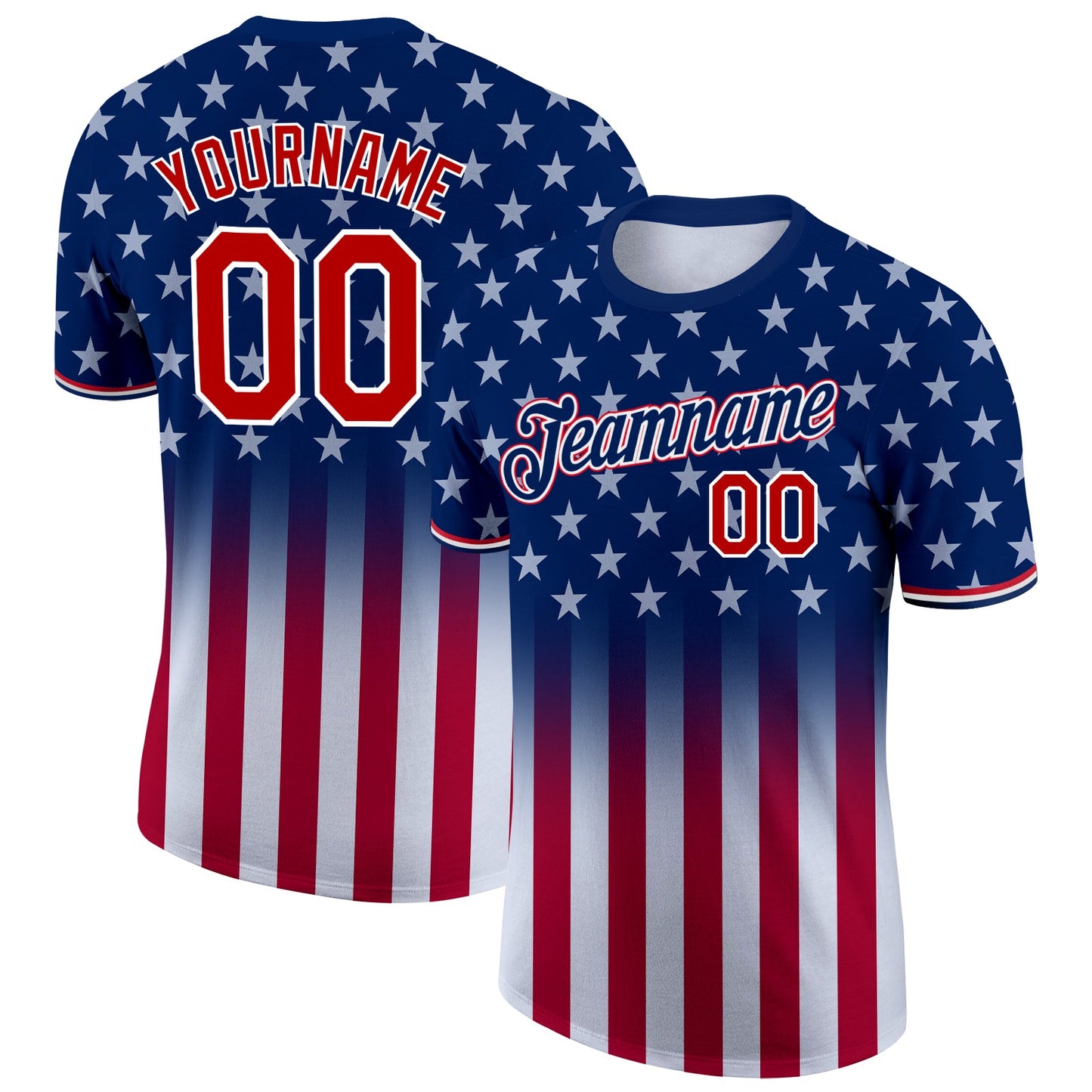 Custom Blue Red-White 3D American Flag Fashion Performance T-Shirt - Main View