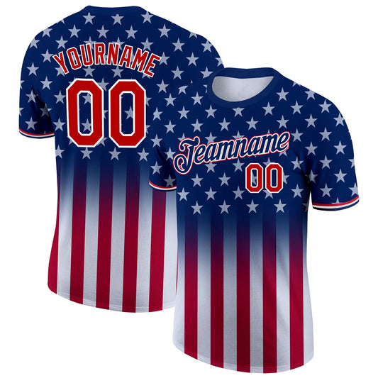 Custom Blue Red-White 3D American Flag Fashion Performance T-Shirt - Main View