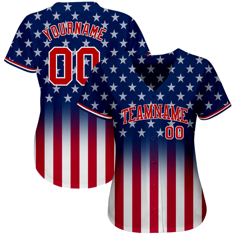 Custom Blue Red-White 3D American Flag Fashion Authentic Baseball Jersey view 3