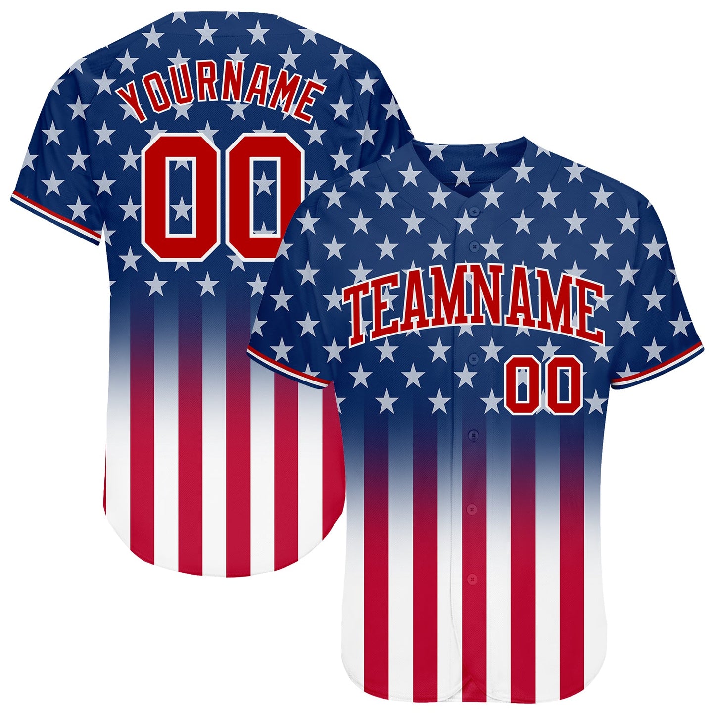 Custom Blue Red-White 3D American Flag Fashion Authentic Baseball Jersey - Main View