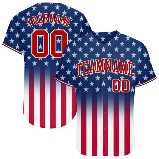 Custom Blue Red-White 3D American Flag Fashion Authentic Baseball Jersey - Main View