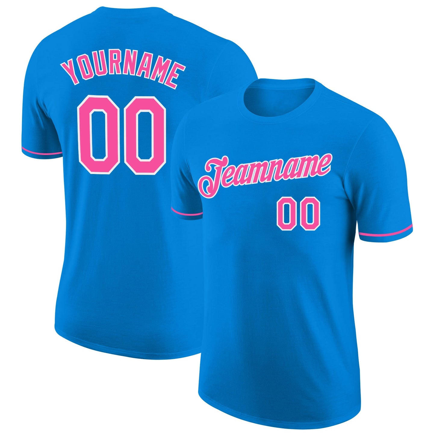 Custom Blue Pink-White Performance T-Shirt - Main View