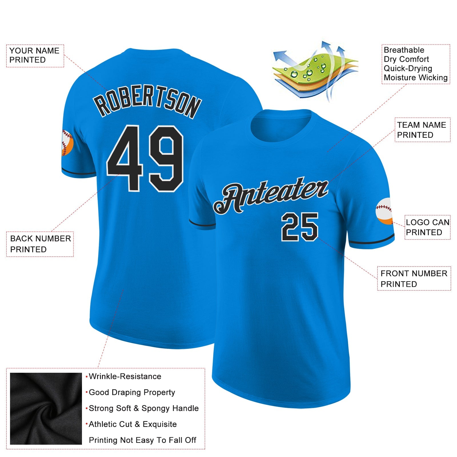 Custom Blue Black-White Performance T-Shirt view 2