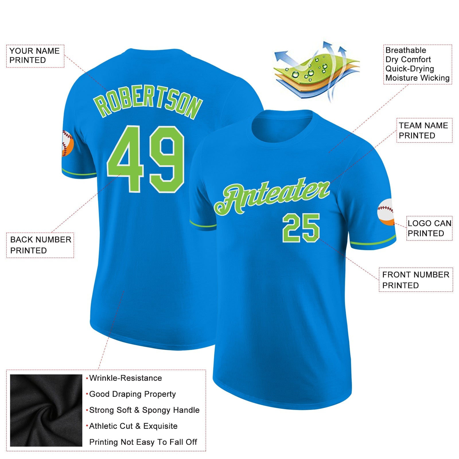 Custom Blue Neon Green-White Performance T-Shirt view 2