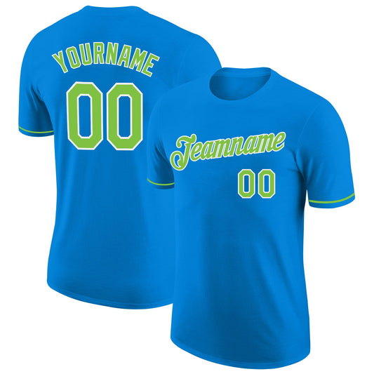 Custom Blue Neon Green-White Performance T-Shirt - Main View