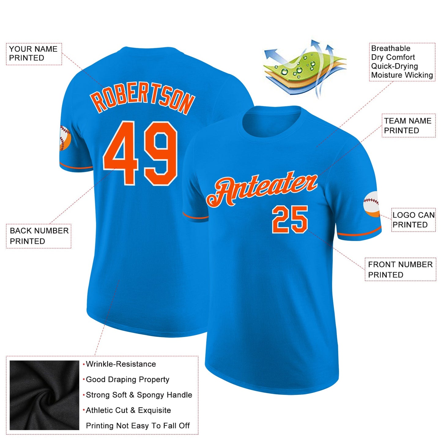 Custom Blue Orange-White Performance T-Shirt view 2