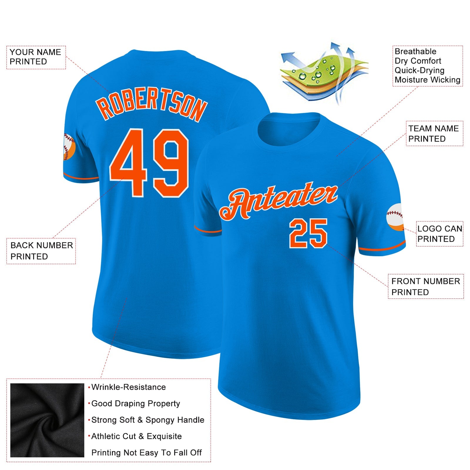 Custom Blue Orange-White Performance T-Shirt view 2
