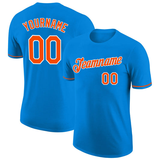 Custom Blue Orange-White Performance T-Shirt - Main View