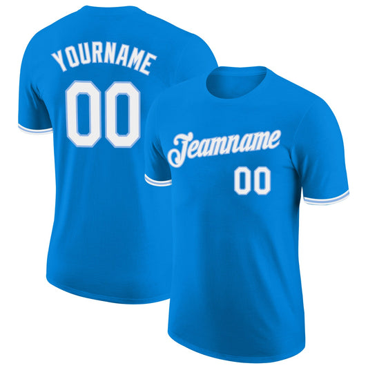 Custom Blue White-Light Blue Performance T-Shirt - Main View