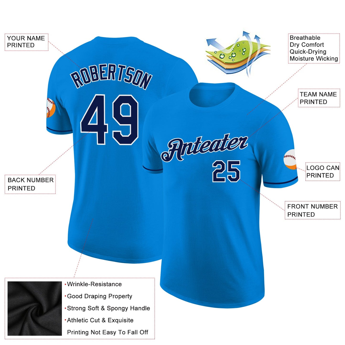 Custom Blue Navy-White Performance T-Shirt view 2