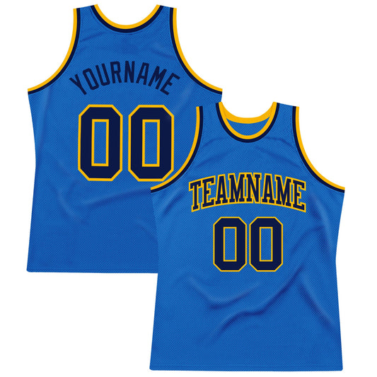 Custom Blue Navy-Gold Authentic Throwback Basketball Jersey - Main View