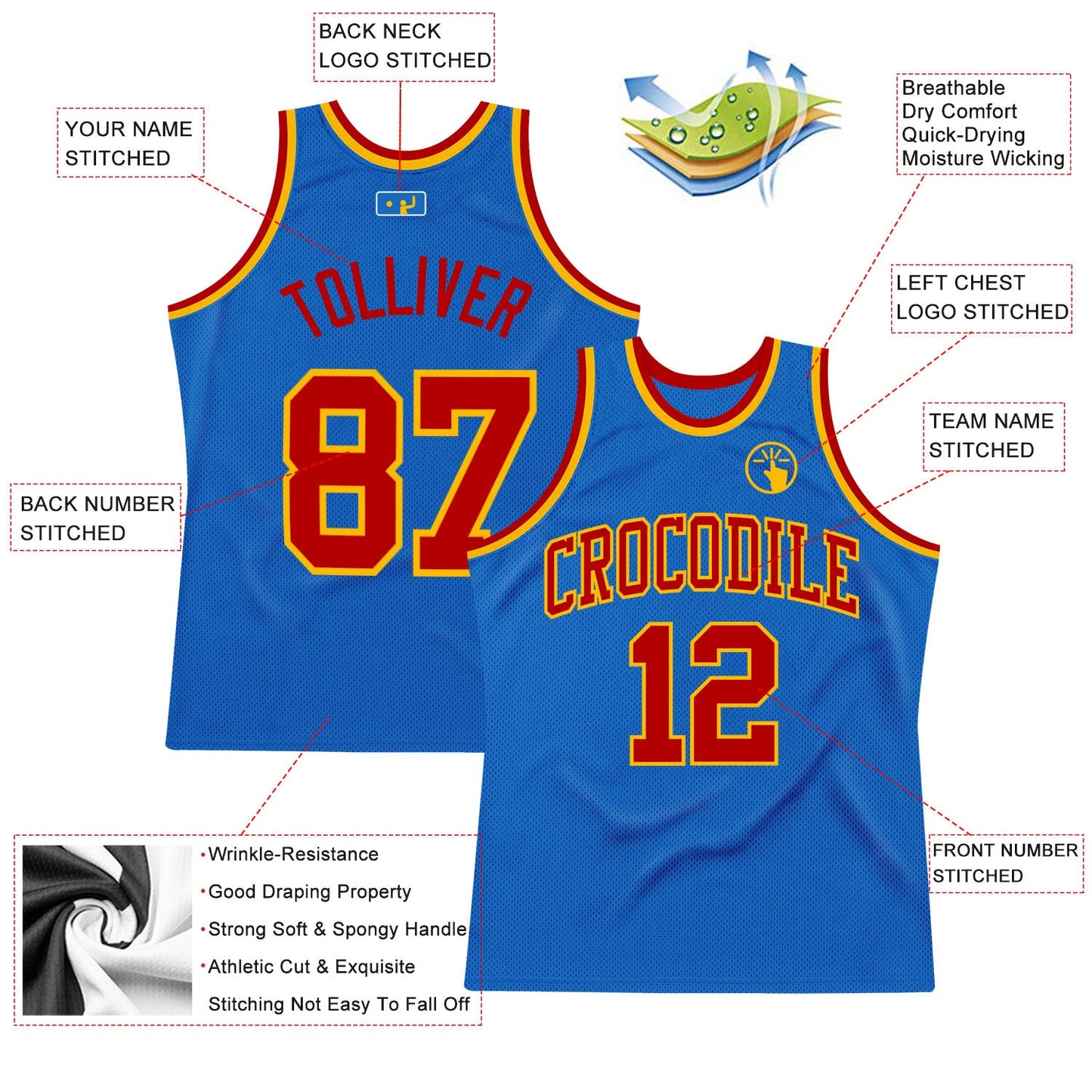 Custom Blue Red-Gold Authentic Throwback Basketball Jersey view 2