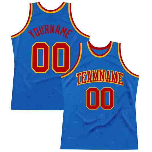 Custom Blue Red-Gold Authentic Throwback Basketball Jersey - Main View