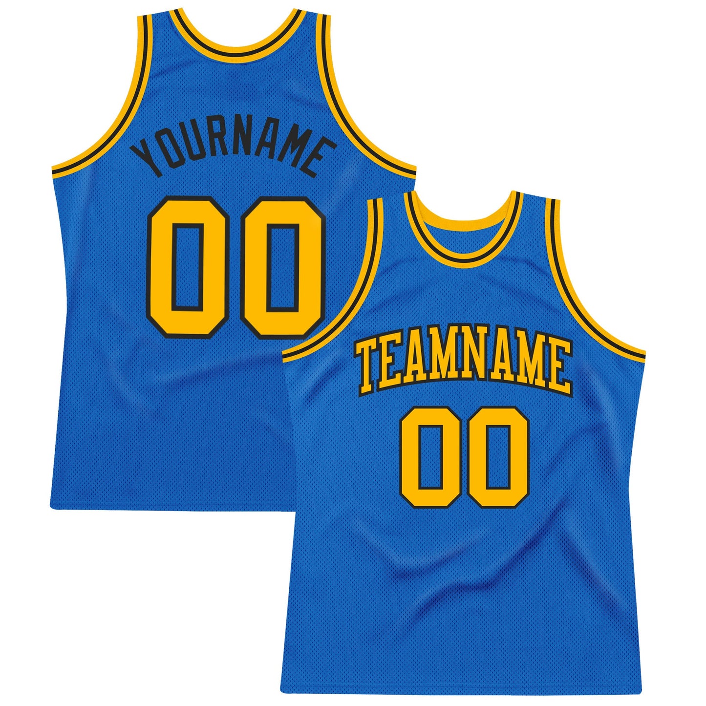 Custom Blue Gold-Black Authentic Throwback Basketball Jersey - Main View