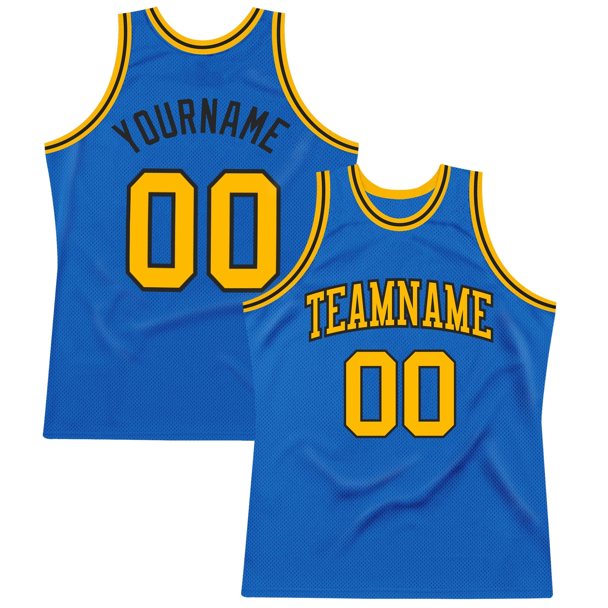 Custom Blue Gold-Black Authentic Throwback Basketball Jersey - Main View