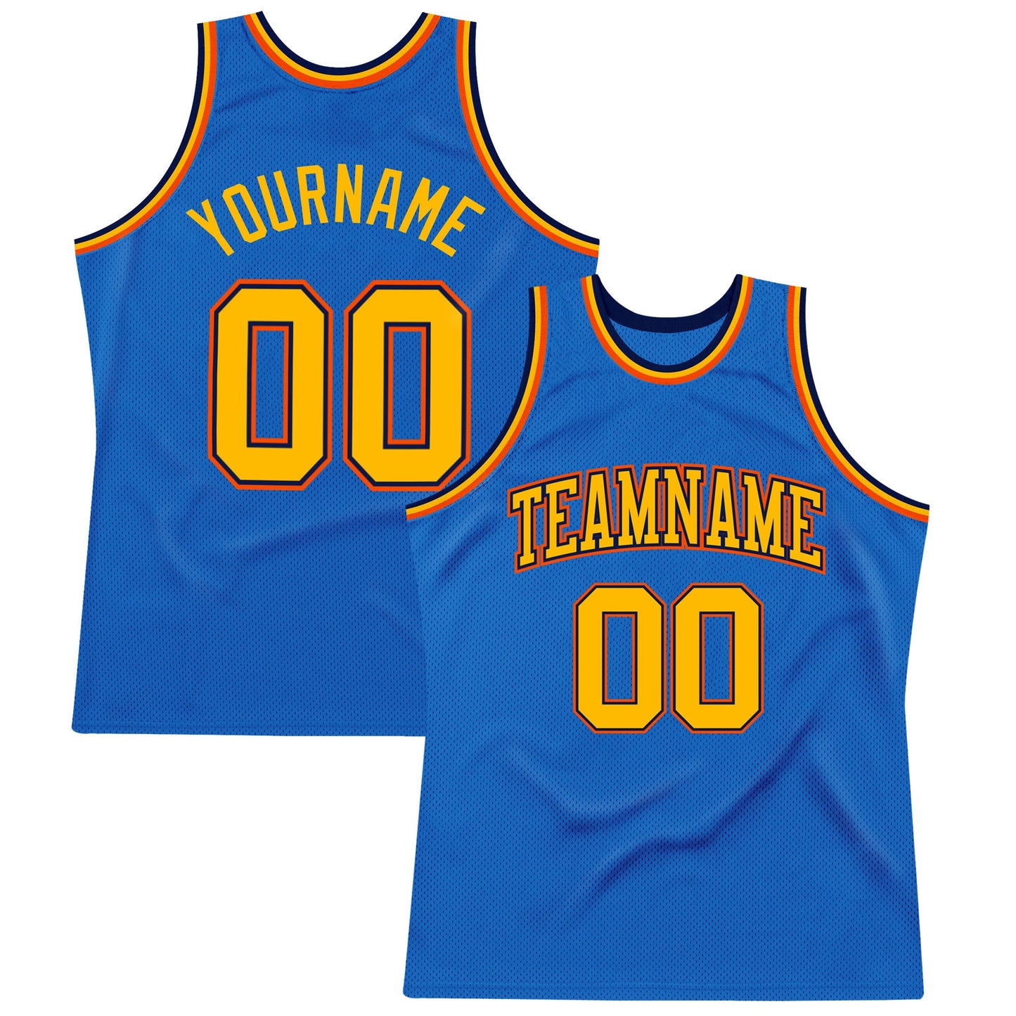 Custom Blue Gold Navy-Orange Authentic Throwback Basketball Jersey - Main View