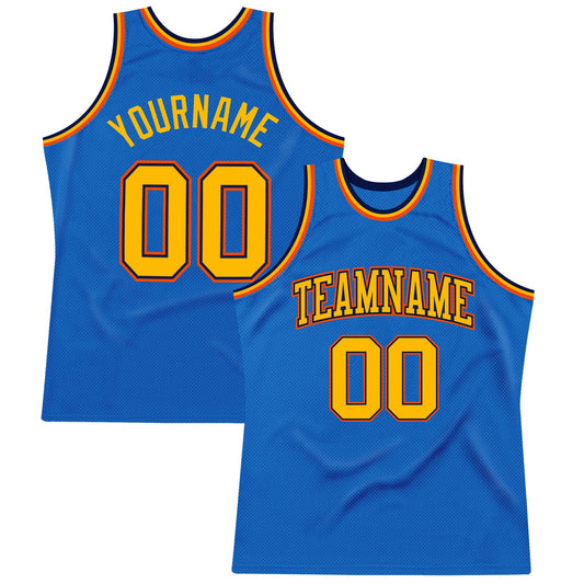 Custom Blue Gold Navy-Orange Authentic Throwback Basketball Jersey - Main View